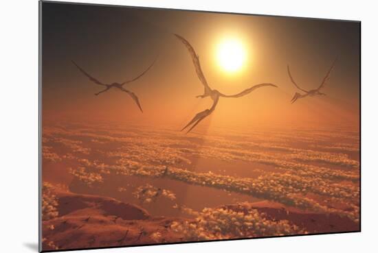 Giant Quetzalcoatlus Pterosaurs Flying Above the Clouds-Stocktrek Images-Mounted Art Print