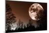 Giant Red Moon Rise over Dark Northern Forest-lagardie-Mounted Photographic Print