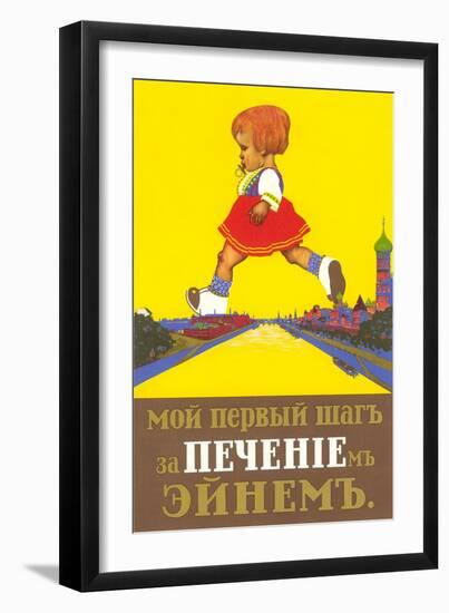 Giant Russian Girl Crossing River-null-Framed Art Print