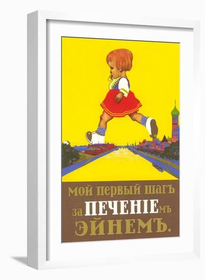 Giant Russian Girl Crossing River-null-Framed Art Print