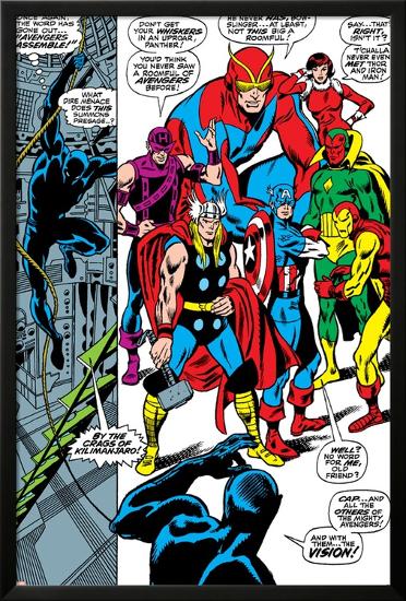 Giant-Size Avengers No.1 Group: Thor, Captain America, Hawkeye, Black Panther and Vision-John Buscema-Lamina Framed Poster