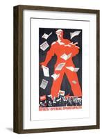 Giant Soviet Workder Distributing Communist Newspapers-null-Framed Giclee Print