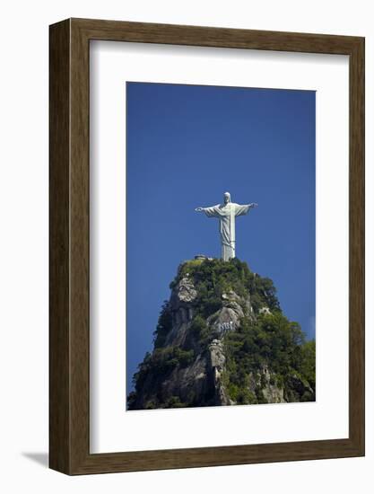 Giant statue of Christ the Redeemer atop Corcovado, Rio de Janeiro, Brazil-David Wall-Framed Photographic Print