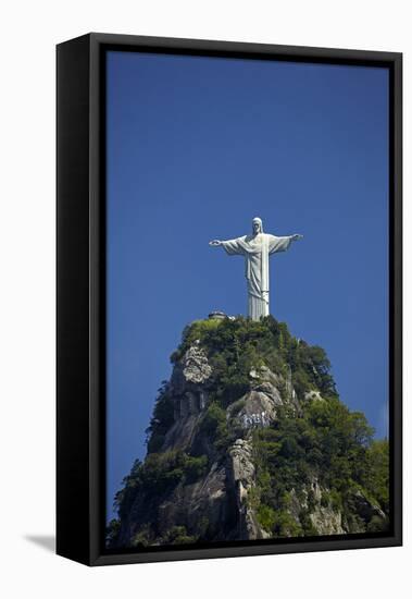 Giant statue of Christ the Redeemer atop Corcovado, Rio de Janeiro, Brazil-David Wall-Framed Stretched Canvas
