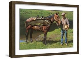 Giant Trout Strapped on Horse-null-Framed Art Print