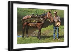 Giant Trout Strapped on Horse-null-Framed Art Print