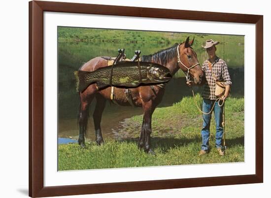 Giant Trout Strapped on Horse-null-Framed Art Print