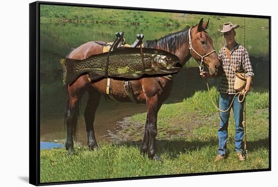 Giant Trout Strapped on Horse-null-Framed Stretched Canvas