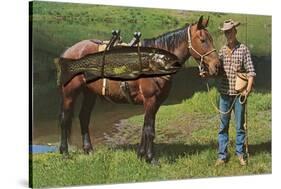 Giant Trout Strapped on Horse-null-Stretched Canvas