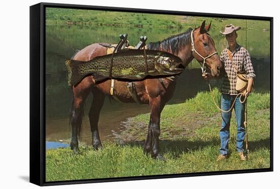 Giant Trout Strapped on Horse-null-Framed Stretched Canvas