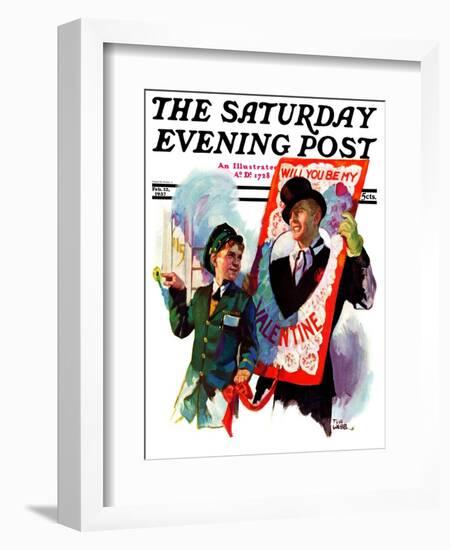 "Giant Valentine," Saturday Evening Post Cover, February 13, 1937-Tom Webb-Framed Giclee Print