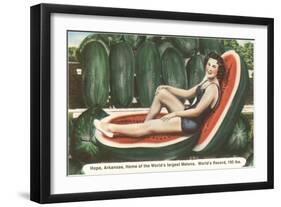 Giant Watermelon with Bathing Beauty-null-Framed Art Print