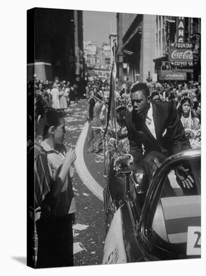 Giants Player Willie Mays Riding in Parade Prior to Opening Game-Leonard Mccombe-Stretched Canvas