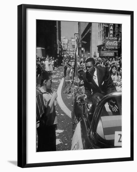 Giants Player Willie Mays Riding in Parade Prior to Opening Game-Leonard Mccombe-Framed Premium Photographic Print