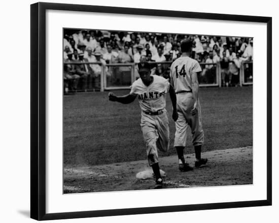 Giants Player, Willie Mays, Running Bases During Game with Dodgers-null-Framed Premium Photographic Print