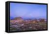 Gibbous Moon and Crepuscular Rays over Dinosaur Provincial Park, Canada-null-Framed Stretched Canvas