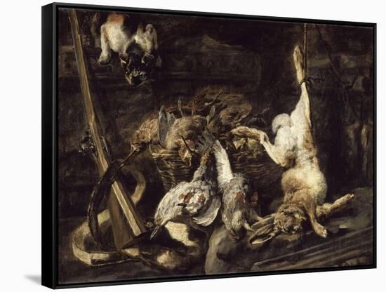 Gibier et attirail de chasse découverts par un chat-Jan Fyt-Framed Stretched Canvas