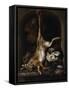 Gibier et ustensiles de chasse disposés sur le rebord d'une fenêtre-Jan Baptist Weenix-Framed Stretched Canvas
