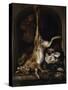 Gibier et ustensiles de chasse disposés sur le rebord d'une fenêtre-Jan Baptist Weenix-Stretched Canvas