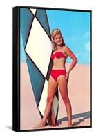 Gidget with Long Board, Retro-null-Framed Stretched Canvas