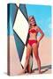 Gidget with Long Board, Retro-null-Stretched Canvas