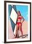 Gidget with Long Board, Retro-null-Framed Art Print