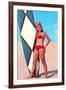 Gidget with Long Board, Retro-null-Framed Art Print