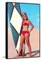Gidget with Long Board, Retro-null-Framed Stretched Canvas