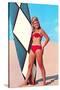 Gidget with Long Board, Retro-null-Stretched Canvas