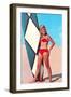 Gidget with Long Board, Retro-null-Framed Art Print