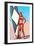 Gidget with Long Board, Retro-null-Framed Art Print