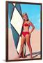 Gidget with Long Board, Retro-null-Framed Art Print