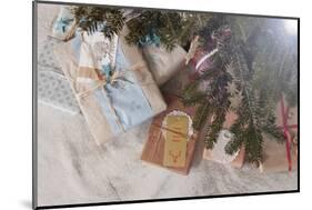 Gift Boxes under Christmas Tree, Munich, Bavaria, Germany-Dario Secen-Mounted Photographic Print