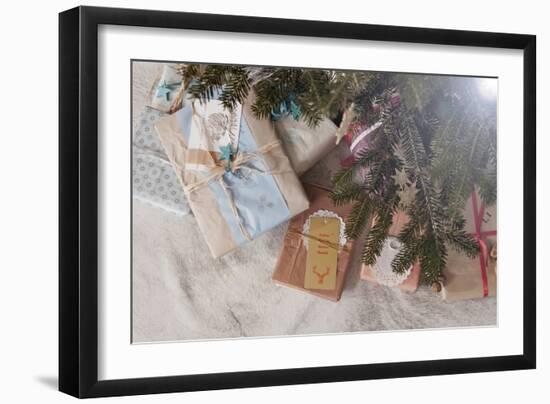 Gift Boxes under Christmas Tree, Munich, Bavaria, Germany-Dario Secen-Framed Photographic Print