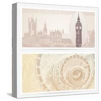 Gift Voucher (Coupon) Template with Guilloche Pattern (Watermarks) and Landmarks-Flame of life-Stretched Canvas