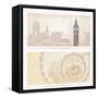 Gift Voucher (Coupon) Template with Guilloche Pattern (Watermarks) and Landmarks-Flame of life-Framed Stretched Canvas