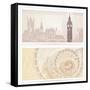 Gift Voucher (Coupon) Template with Guilloche Pattern (Watermarks) and Landmarks-Flame of life-Framed Stretched Canvas