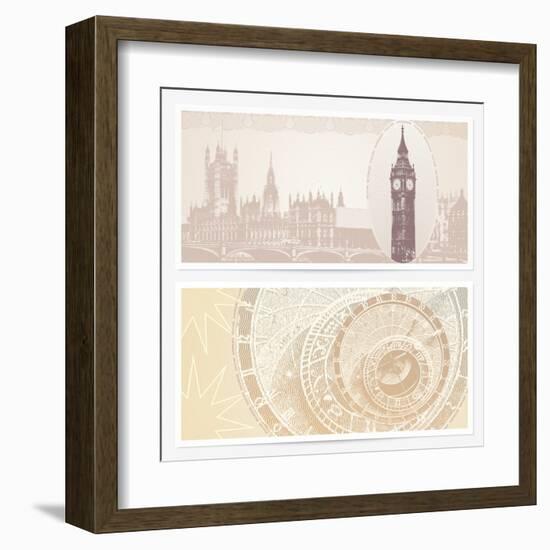 Gift Voucher (Coupon) Template with Guilloche Pattern (Watermarks) and Landmarks-Flame of life-Framed Art Print