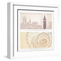 Gift Voucher (Coupon) Template with Guilloche Pattern (Watermarks) and Landmarks-Flame of life-Framed Art Print