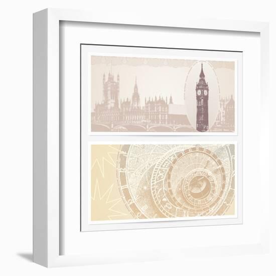 Gift Voucher (Coupon) Template with Guilloche Pattern (Watermarks) and Landmarks-Flame of life-Framed Art Print