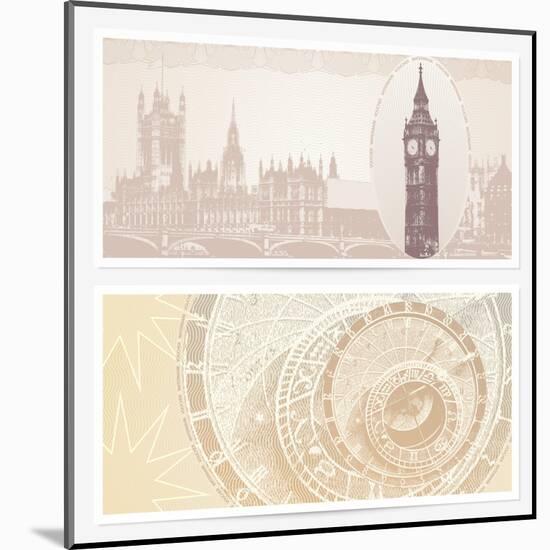 Gift Voucher (Coupon) Template with Guilloche Pattern (Watermarks) and Landmarks-Flame of life-Mounted Art Print