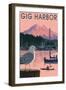 Gig Harbor, Washington - Marina and Rainier at Sunset-Lantern Press-Framed Art Print