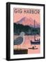 Gig Harbor, Washington - Marina and Rainier at Sunset-Lantern Press-Framed Art Print