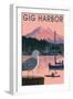 Gig Harbor, Washington - Marina and Rainier at Sunset-Lantern Press-Framed Art Print