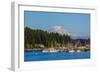 Gig Harbor, Washington State. Mount Rainier over Gig Harbor marina and boats-Jolly Sienda-Framed Photographic Print