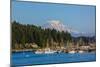 Gig Harbor, Washington State. Mount Rainier over Gig Harbor marina and boats-Jolly Sienda-Mounted Photographic Print