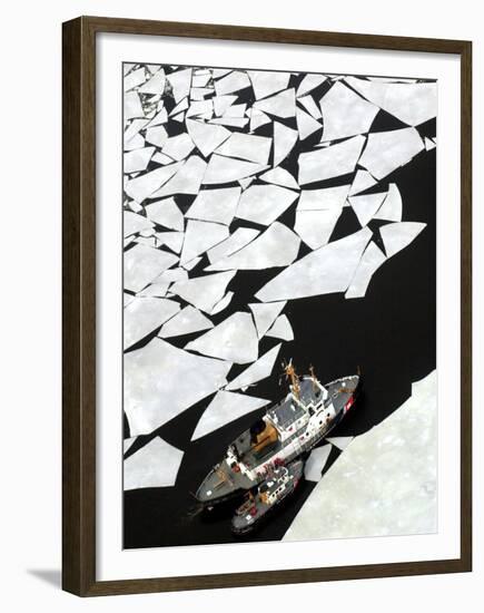 Gigantic Shards of Ice Drift Near a Pair of Coast Guard Cutters-null-Framed Premium Photographic Print