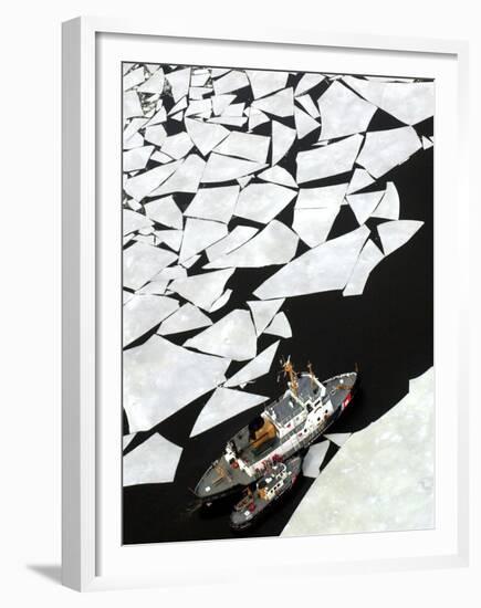 Gigantic Shards of Ice Drift Near a Pair of Coast Guard Cutters-null-Framed Premium Photographic Print