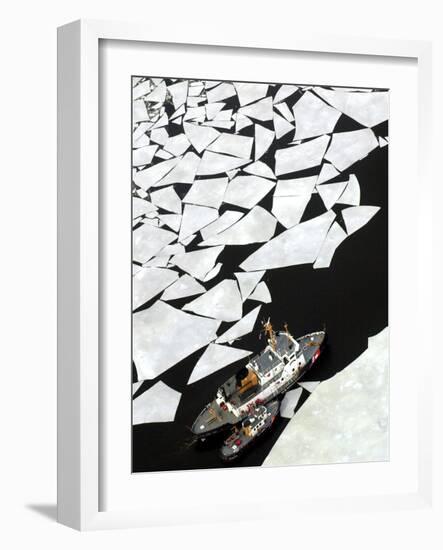 Gigantic Shards of Ice Drift Near a Pair of Coast Guard Cutters-null-Framed Photographic Print