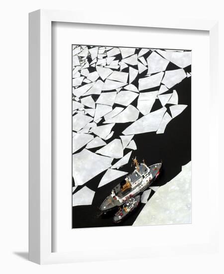 Gigantic Shards of Ice Drift Near a Pair of Coast Guard Cutters-null-Framed Photographic Print